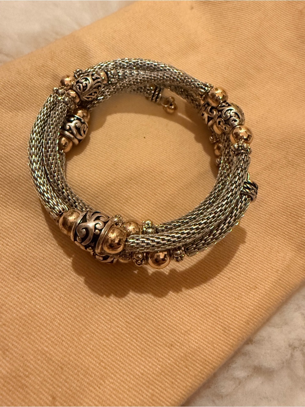 Two-Tone Gold and Silver Woven Bead Bracelet